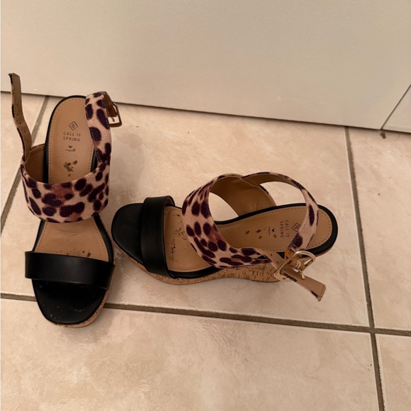 Call It Spring Leopard and Black Wedges - Picture 3 of 3